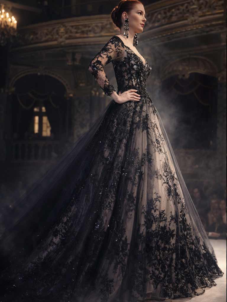 Schwarzes Brautkleid mit Spitze von Lafanta für Bräute in der Schweiz